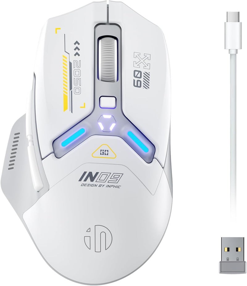 inphic IN9 Wireless Gaming Mouse, True Tri-Mode Bluetooth/Type-C Wired/2.4G Wireless Connection, 10000 DPl, Fully Programmable, RGB Backlit, for Laptop PC Mac - Image 1